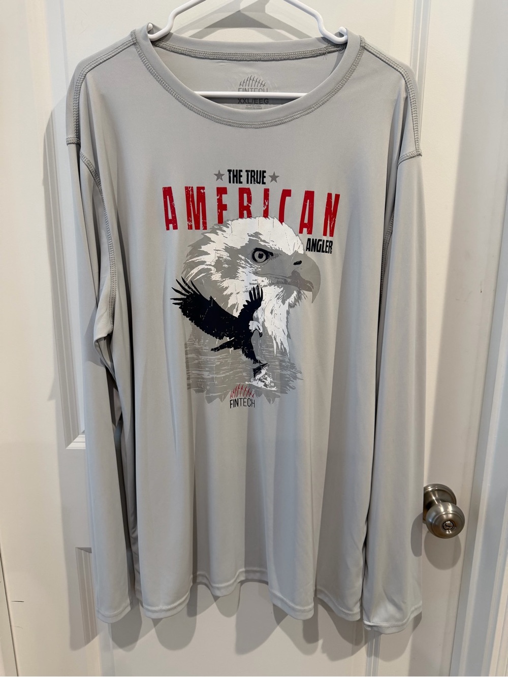 Fintech Performance Tee in Light Gray with The Great American Angler Size XXL